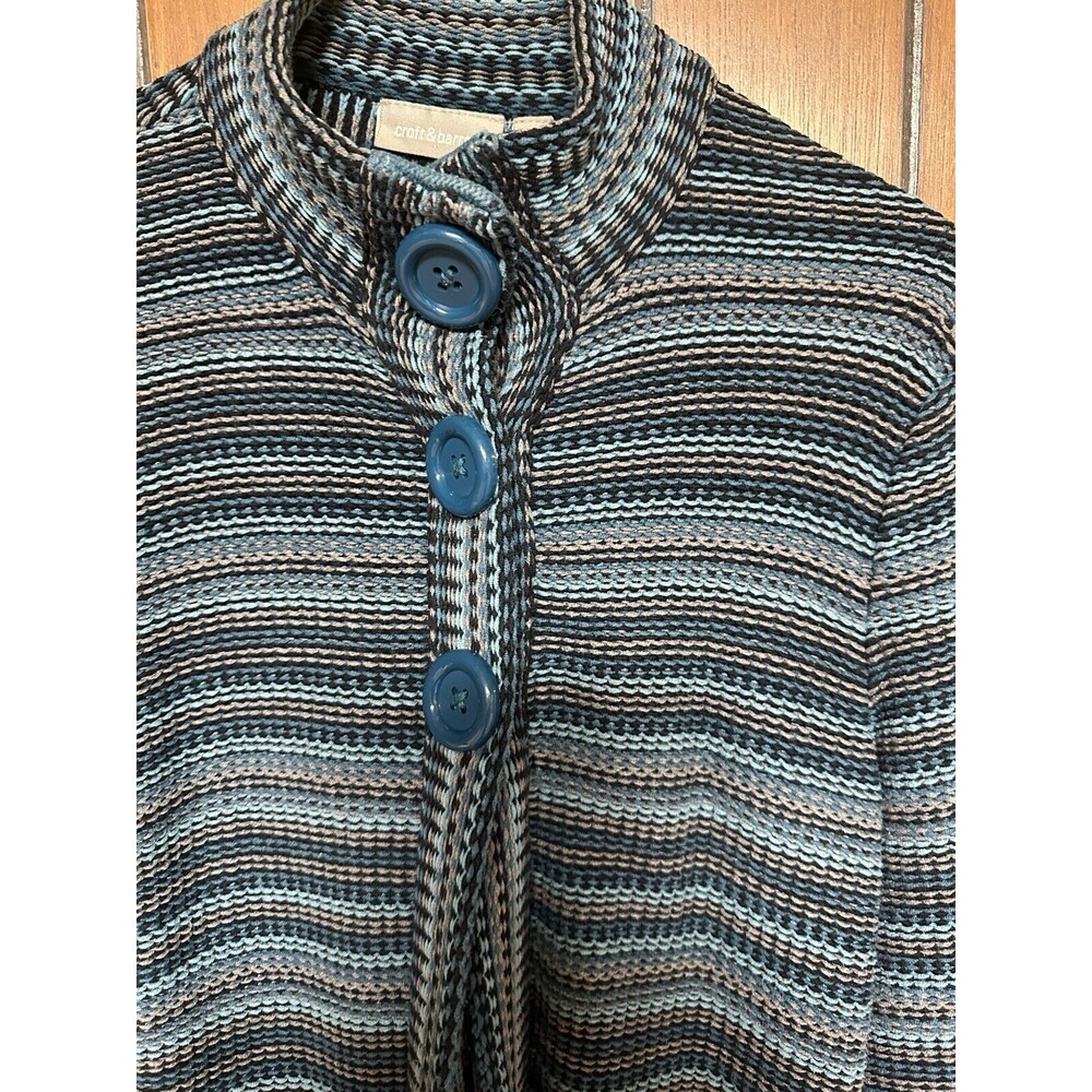 Croft & Barrow women’s Sweater Jacket Size S Blue Black & Grey Stripes
